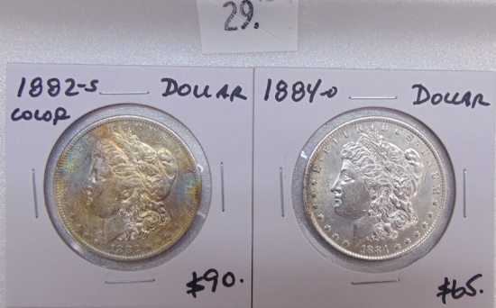 1882-S, 1884-O Morgan Dollars.