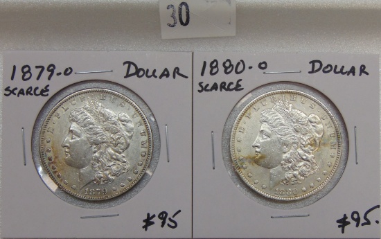 1879-O, 1880-O Morgan Dollars.