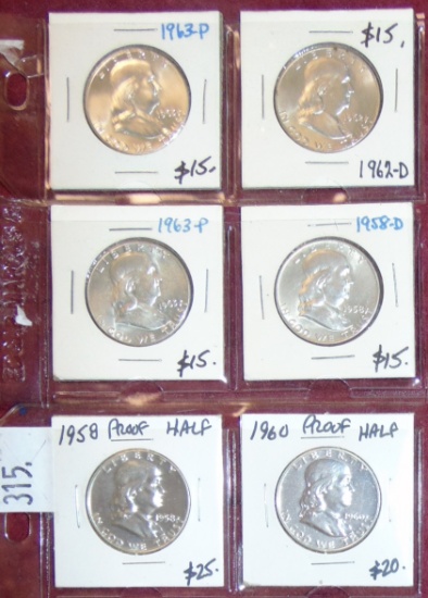 (6) Franklin Half Dollars (90% Silver).