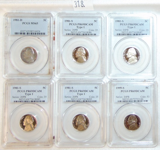 (6) PCGS Jefferson Nickels