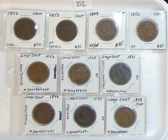 (10) Large Cents: 1802-1853 (not all dates).
