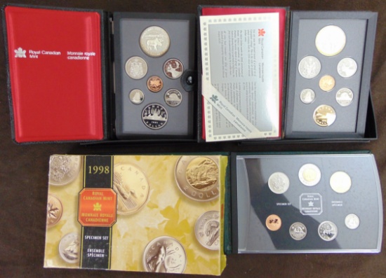 1985, 1990 Canadian Mint Sets. 1998 Canadian Specimen Set.