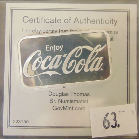 2024 Coca-Cola 1 Oz. .999 Silver Bar.