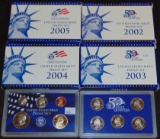 2002, 2003, 2004, 2005 U.S. Proof Sets.