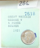 1921 Great Britain Six Pence .500 Silver.