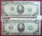 (2) $20 Notes: 1950-D Virginia, 1934C New York F-EF.