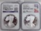 (2) Silver Eagles: 2017-W NGC PF70 Ultra Cameo. 2021-W PF70 Ultra Cameo.