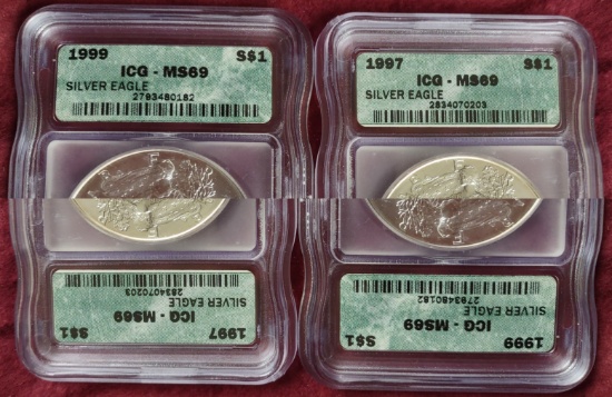 1997, 1999 Silver Eagle ICG MS69, MS69.