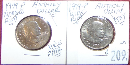 (2) 1979-P Anthony Dollars (narrow and wide rims, nice pair).
