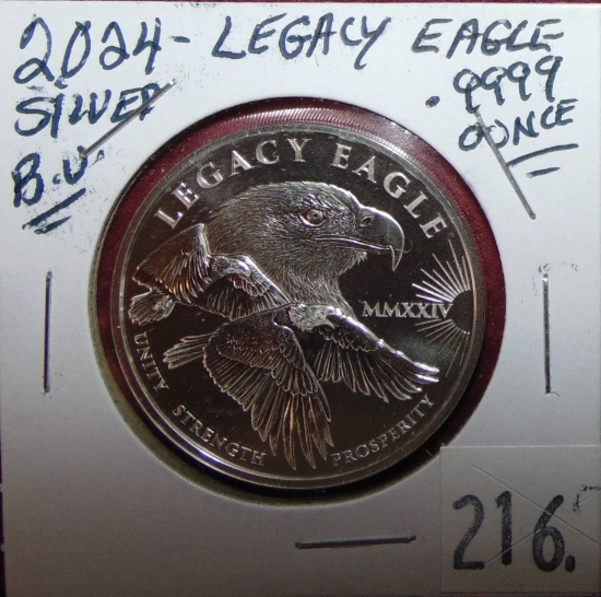 2024 Legacy Eagle Dollar 1 Oz .9999 Silver BU.