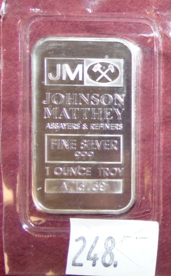 Johnson Matthey 1 Troy Oz. .999 Fine Silver Bar.