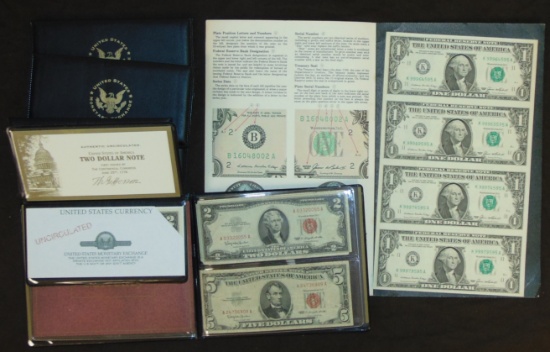Currency: $1, $2 (red seal), $5 (red seal) ($21 face value).