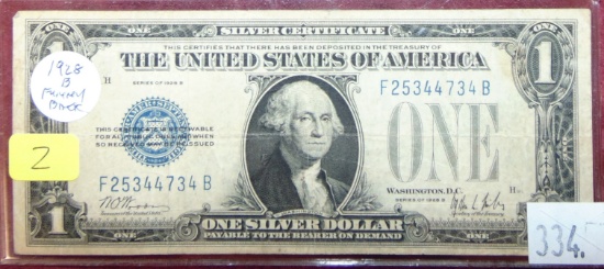 Series of 1928 B $1 Silver Certificate "Funny Back".
