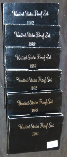 (6) U.S. Proof Sets: 1981, (5) 1982.