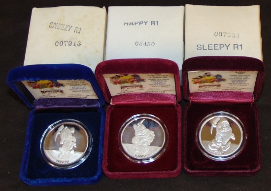 (3) Disney "Snow White" 1 Oz. Silver Round Proofs (each in their own original package).
