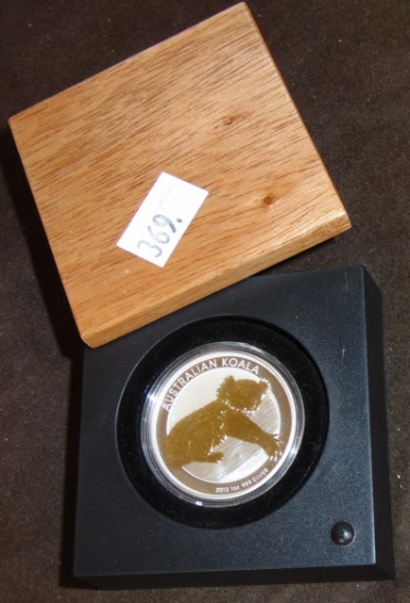 2012 Australian Koala 1 Oz. .999 Silver Round in Wooden Display Case.