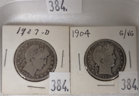1904, 1907-D Barber Half Dollars.