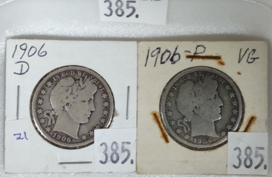 1906, 19006-D Barber Half Dollars.