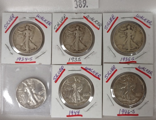 (6) Walking Liberty Half Dollars: 1934-S, 1935, 1935-S, 1941, 1944, 1946-S.