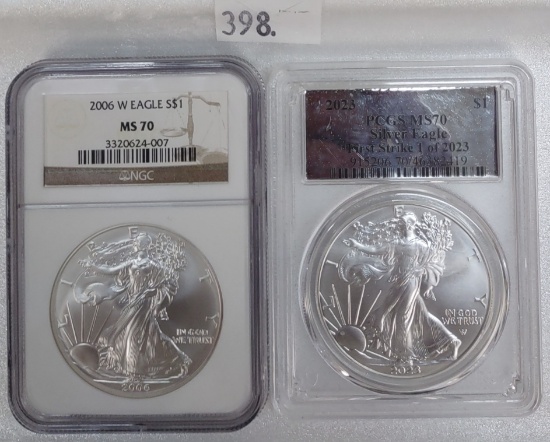 2006-W Silver Eagle NGC MS70. 2023 Silver Eagle PCGS MS70 First Strike.