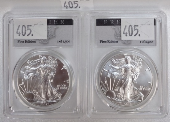 (2) Silvr Eagles: 2017-S PCGS MS70 (San Francisco). 2017-P PCGS MS70 (Philadelphia).
