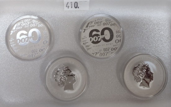 (4) 2022 "60 Years of Bond" 1 Oz. .9999 Silver Rounds.