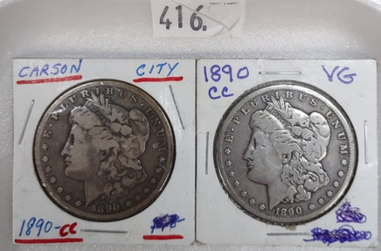 (2) 1890-CC Morgan Dollars.