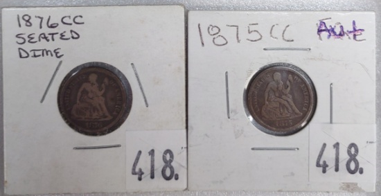 1875-CC, 1876-CC Seated Dimes.