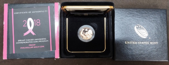 2018 $5 Gold Breast Cancer Awareness Commemorative.