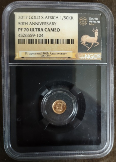 2017 Gold South Africa 1/50KR 50th Anniversary NGC PF70 Ultra Cameo.