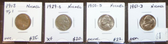 (2) Buffalo Nickels. (2) Jefferson Nickels.