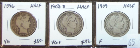 1896, 1908-D, 1909 Barber Half Dollars (all are .900 Silver).