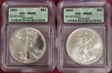 1991, 1993 Silver Eagle ICG MS69, MS69.