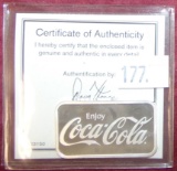 2023 Coca-Cola 1 Oz. .999 Silver Bar. WOW!