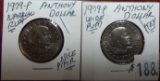 (2) 1979-P Anthony Dollars (narrow and wide rims, key pair).