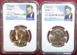 1969-D, 1970-S Kennedy Half Dollars NGGC MS64, PF66 (key, 40% Silver).