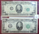 (2) $20 Notes: 1950-D Virginia, 1934C New York F-EF.