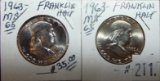 (2) 1963 Franklin Half Dollars MS65 (last year 90% Silver).