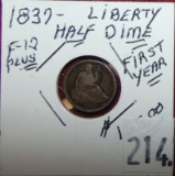 1837 Liberty Seated Half Dime F12 Plus. Rare.