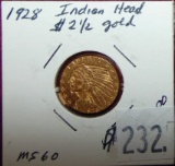 1928 $2.50 Gold Quarter Eagle MS60 Plus (Indian Head).