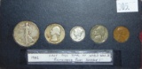 1942 Year Set: Walking Liberty Half Dollar, Washington Quarter, Mercury Dime, Jefferson Nickel, Whea