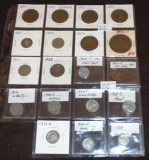 Variety: (6) Large Cents (some culls). (3) Silver Dimes. (6) misc. Nickels. (2) Cents.