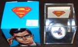 2013 $15 75th Anniversary Superman Silver Round in original Mint Box with clear display case and pap