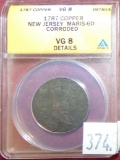 1787 Copper New Jersey Maris-6D Corroded VG8 Details.