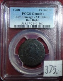1788 Vermont 1/2P Bust Right PCGS Genuine Env. Damage XF Details.