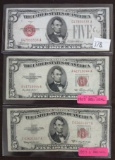 (3) $5 Red Seal Notes: Series of 1928C, 1953, 1953C.
