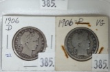 1906, 19006-D Barber Half Dollars.