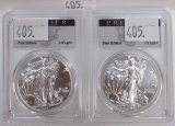 (2) Silvr Eagles: 2017-S PCGS MS70 (San Francisco). 2017-P PCGS MS70 (Philadelphia).