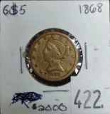 1868 $5 Gold Coronet Head with Motto.