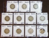 Quarter Variety: (8) Barber, (2) Standing Liberty, (1) Washington.